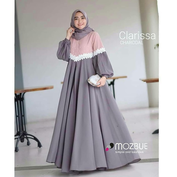 NEW CLARISSA MAXI MOSSCRAPE MIX MUTIARA Fashion Muslim Gamis Wanita Terbaru Gamis Murah Kekinian