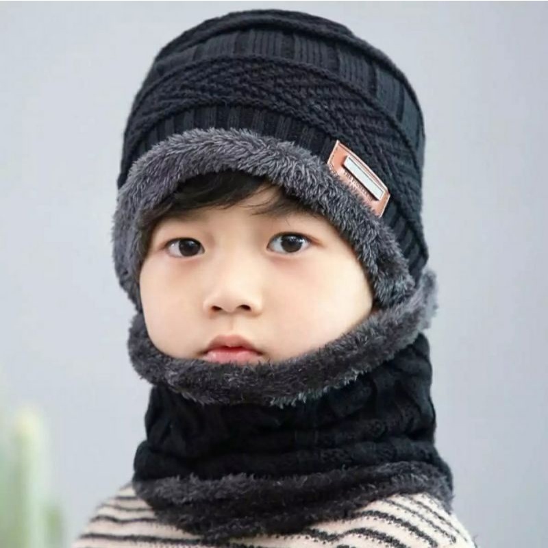 Kupluk Syal Anak Beanie Anak Topi Musim Dingin Set Rajut