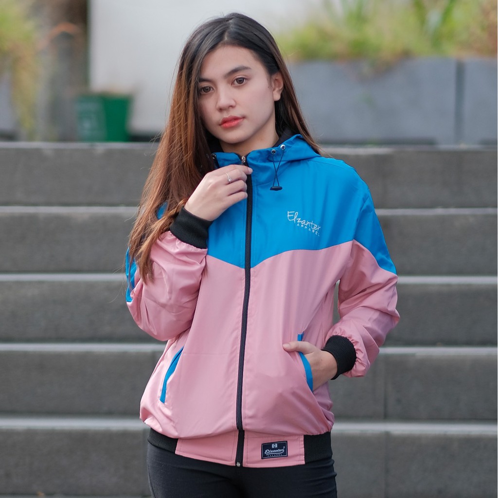 JAKET WANITA PARASUT ELZANTERI ORIGINAL / JAKET CEWEK TERLARIS / JAKET TERBARU-Blue - Dustypink