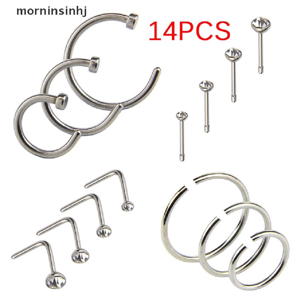 14pcs / set Cincin Tindik Hidung Bahan Stainless Steel