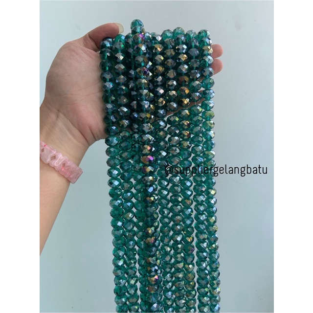 Kristal Ceko 14mm hijau TOSCA GREEN QUARTZ kuarsa AB metalik elyecraft bahan kalung gelang anting strap mask kerajinan tangan craft citayam fashion week etink vintage elegan bali manik crystal