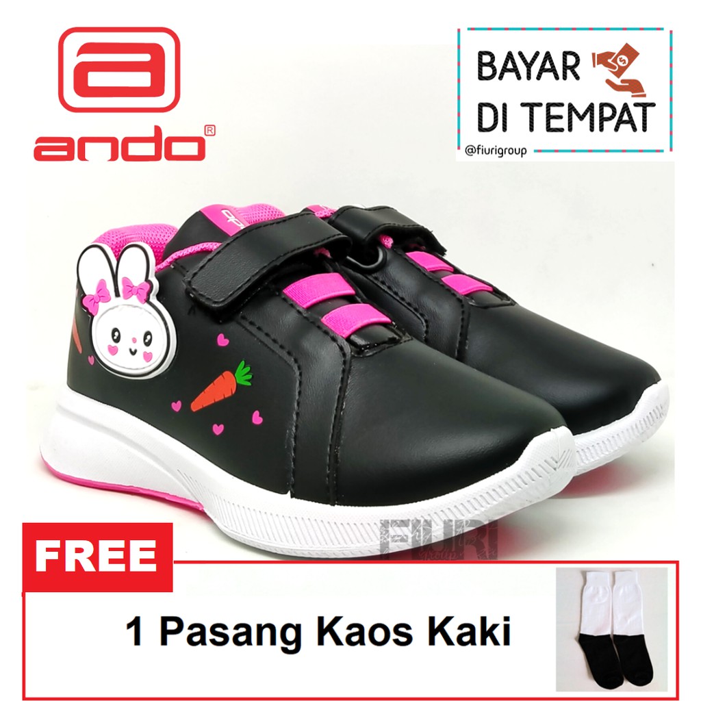 FIURI - ANDO ORIGINAL - CUTE BUNNY PEREKAT 29-32 HITAM PINK - SEPATU SNEAKERS KANVAS SOL KARET ANAK KECIL PEREMPUAN  - SEPATU KELINCI KETS LUCU FASHION TRENDY - SEPATU SEKOLAH PAUD TK KRETEKAN PEREKAT CEWEK MURAH PROMO DISKON BONUS KAOS KAKI