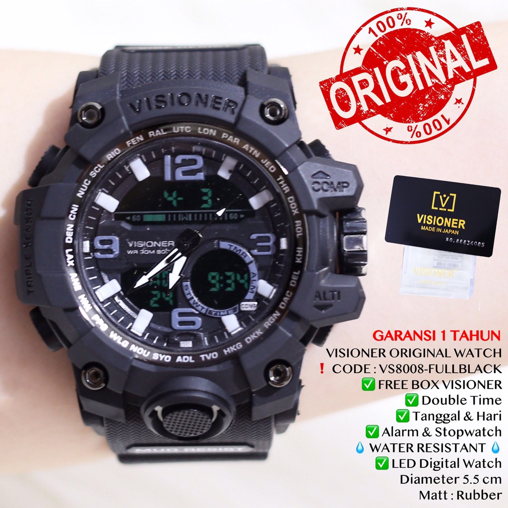 Jam Tangan Pria Digital VISIONER ORIGINAL WATCH FREE BOX Tahan Air VS8008