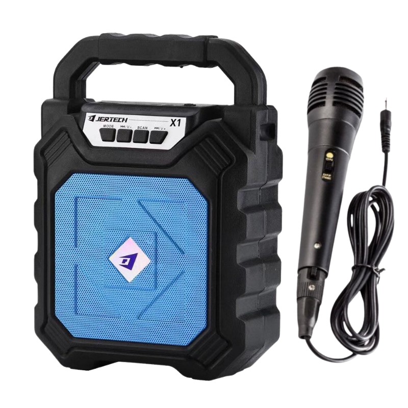 KISONLI - Speaker Bluetooth Tenteng Plus Mic Karaoke, Radio, USB, Micro SD - Jertech X1-BIRU