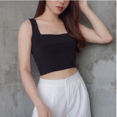 MSMO Square Tanktop Crop / Atasan Wanita / Blouse Wanita / Kaos Wanita / Top Wanita-Black