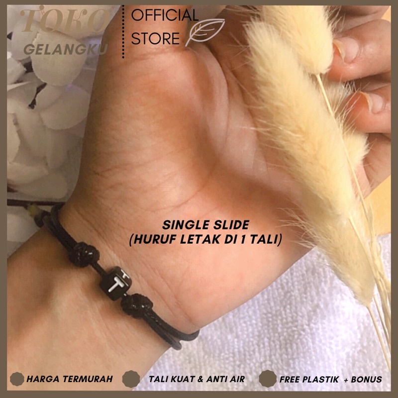 [TERMURAH] (A-Z) GELANG DADU KOTAK HITAM ( BELI 10 FREE 1 GELANG POLOS ) / Gelang Tali Huruf Inisial Pria Wanita / Gelang Couple Sahabat Pacar / Bracelet initial Abjad