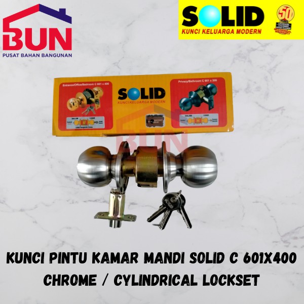 KUNCI PINTU KAMAR MANDI SOLID C 601X400 CHROME / CYLINDRICAL LOCKSET