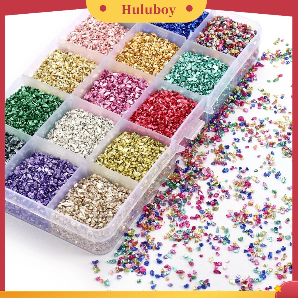 Huluboy Huluboy♡ 1 Kotak Berlian Imitasi Sequin Glitter Fragment Warna Untuk Dekorasi Nail Art