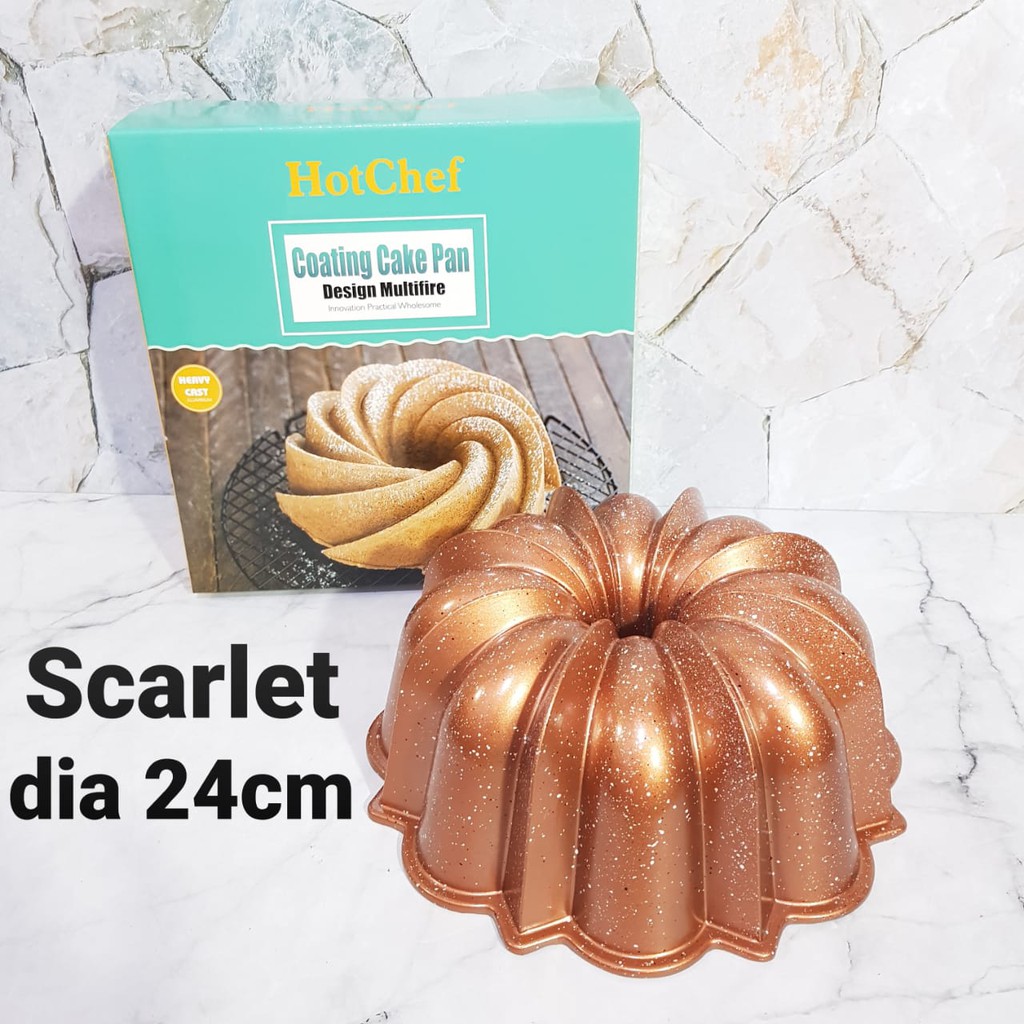 loyang kue HOTCHEF coating bundt tulban cake pan 24 cm anti lengket rose gold non stick SCARLET