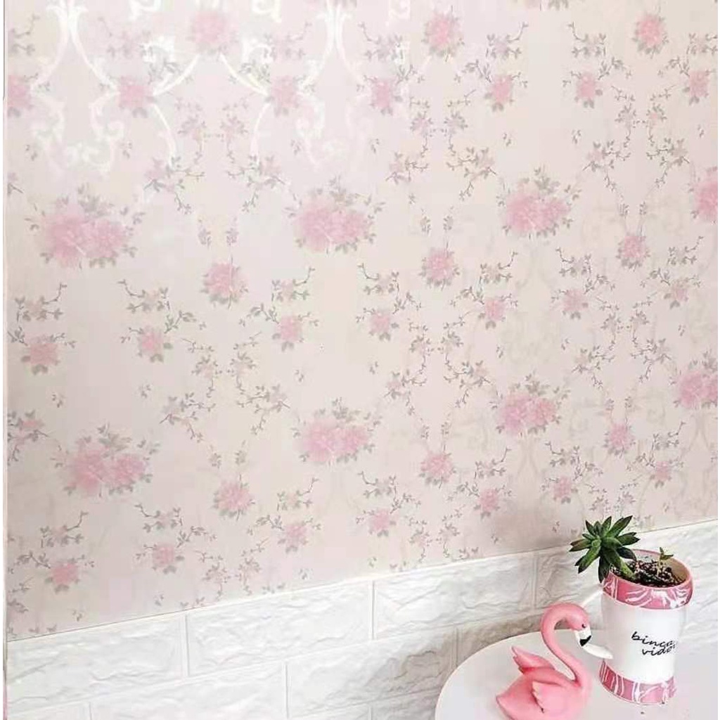 Wallpaper Sticker Dinding Bunga Rambai Pink 45cmx10m