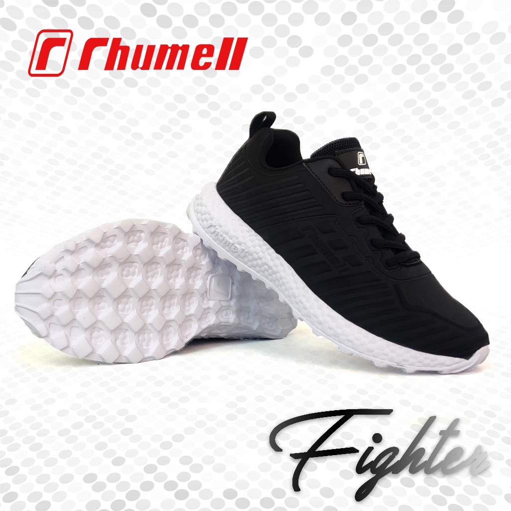 Sepatu Sneakers Sekolah Hitam Putih Pria Rhumell - Fighter Black White