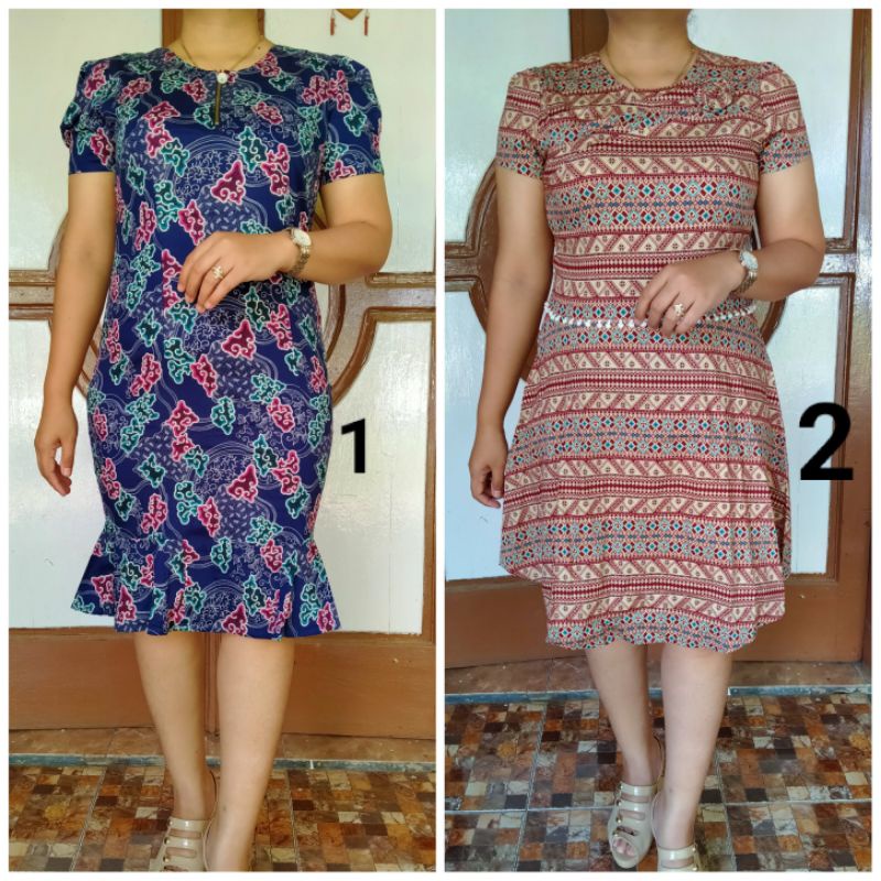 Dress terusan batik etnik modern lengan pendek brokat cantik wanita