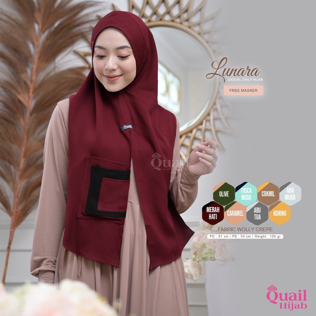 LUNARA Daily hijab model capuchon Quail Hijab bahan wolly crepe Ori Murah