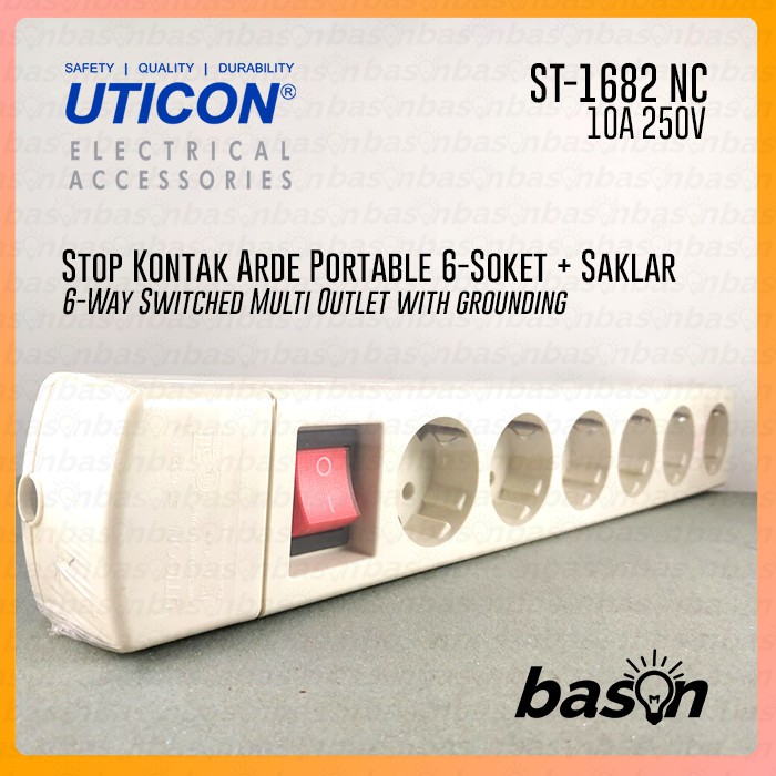 UTICON ST1682NC Multi Outlet - Stop Kontak 6 Lubang - TANPA KABEL