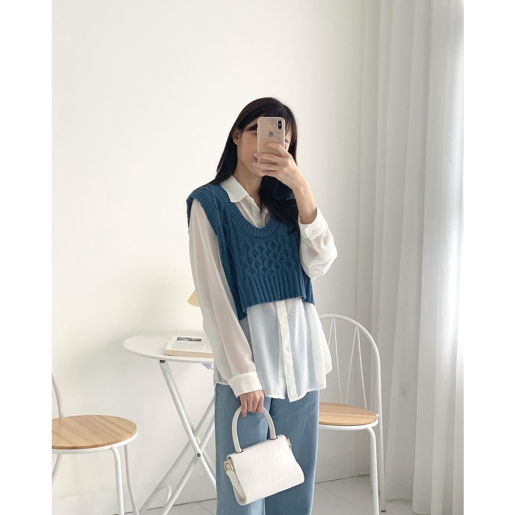 T-0403 Crop Vest Knit Premium Korea