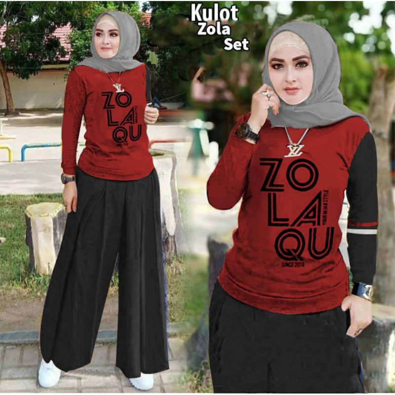 SET ZOZO FASHION PAKAIAN WANITA ATASAN DAN CELANA KULOT BAHAN BABYTERRY FEHM