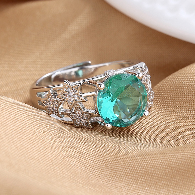 Fancyqube Cincin 925 Sterling Silver Bentuk Oval Cut Out Aksen Zamrud Hijau Biru Merah Zaitun Bahan Zirkon Untuk Wanita