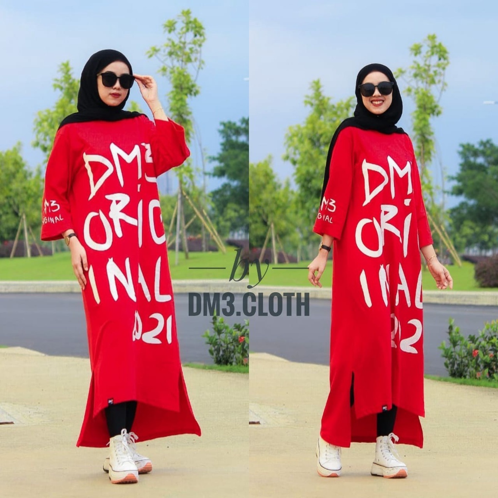Midi Dress Long Tunik Original DM3 Cloth Bahan Cotton Combed 20s Tebal Terbaru 2022 Terlaris DM3 Ori