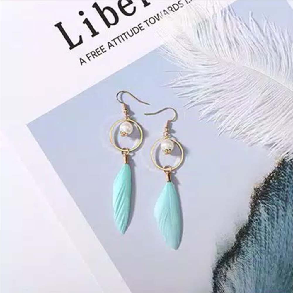 Anting Korea 10 Ring Pearl Feather