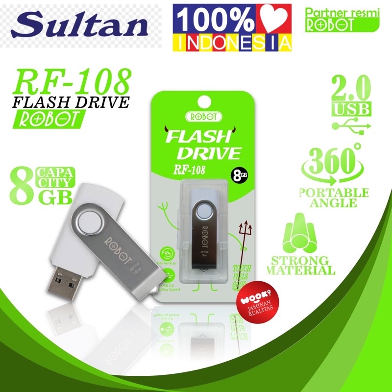 DISKON % FLASHDISK USB ORIGINAL ROBOT 4GB 8GB 16GB 32GB MULTY MEDIA PLAYER 360'' ROTATE ANGLE STRONG MATERIAL