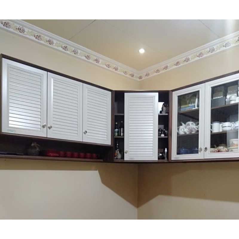 Lemari dapur, Lemari sayur, Kitchen set atas leter L lemari gantung minimalis