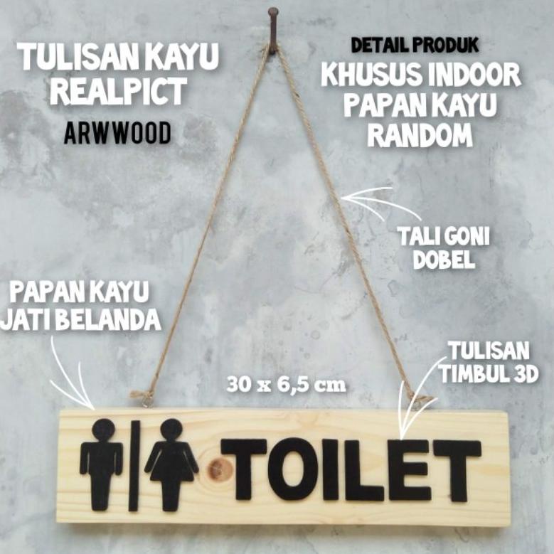 [KODE NTBWK] TULISAN KAYU TOILET LOGO TULISAN TIMBUL KAYU JATI BELANDA NATURAL WALNUT LUCU