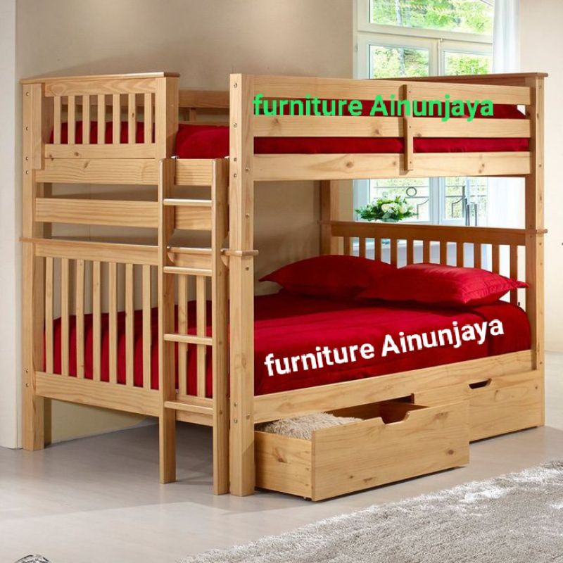 tempat tidur tingkat+ laci natural glossy size 160x200x170cm