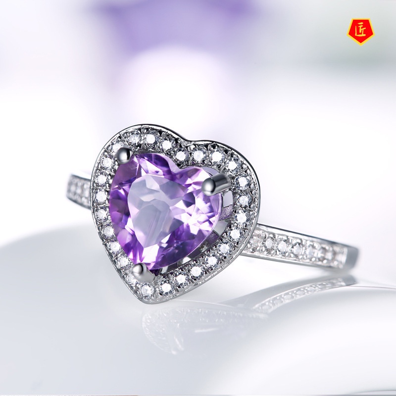 [Ready Stock]Heart-Shaped Amethyst Ring Female Fashion Elegant