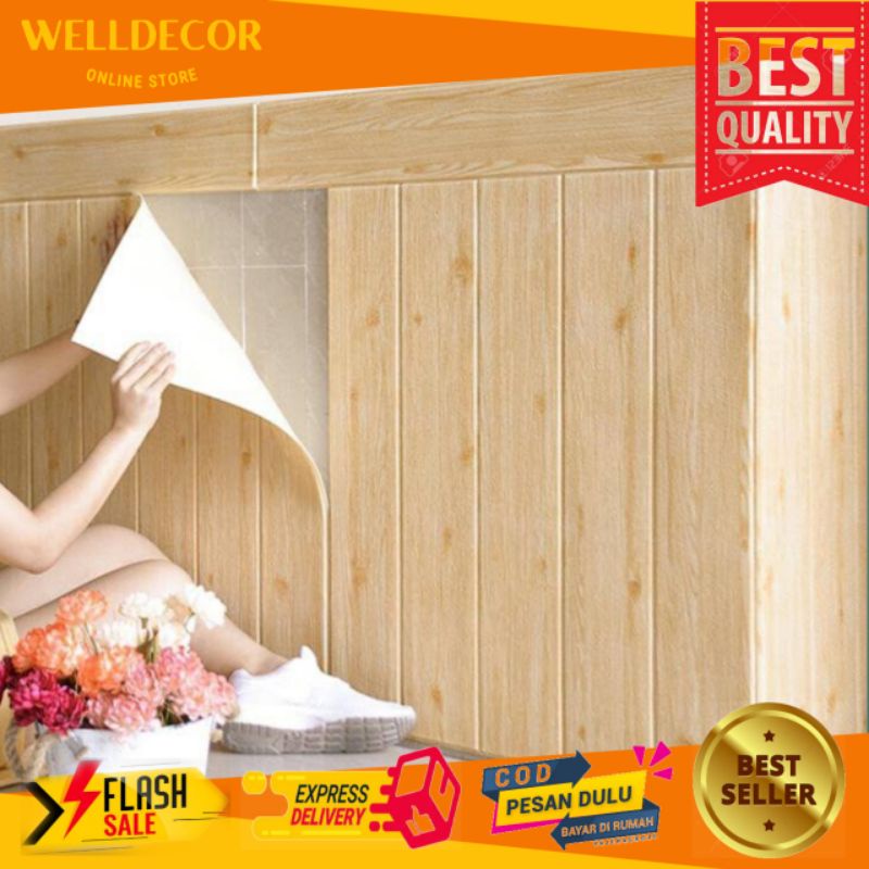 WALLFOAM 3D WALLPAPER DINDING 3D FOAM MOTIF KAYU CREAM WALLFOAM WALLPAPER 3D WALLPAPER KEKINIAN WALL
