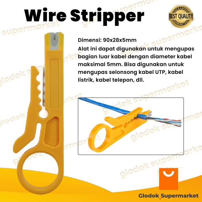 Tang Pengupas Kulit Kabel UTP Mini Rotary Wire Stripper Alat Putar Kupas Cable Kuning