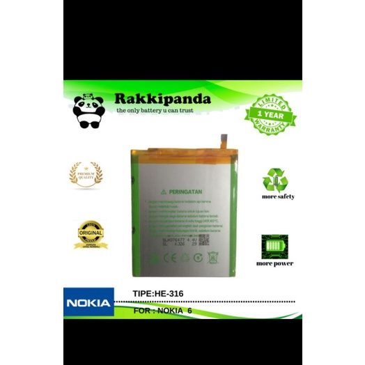 Baterai Rakkipanda HE317 Nokia 6 HE 317 Nokia 6 Double Power