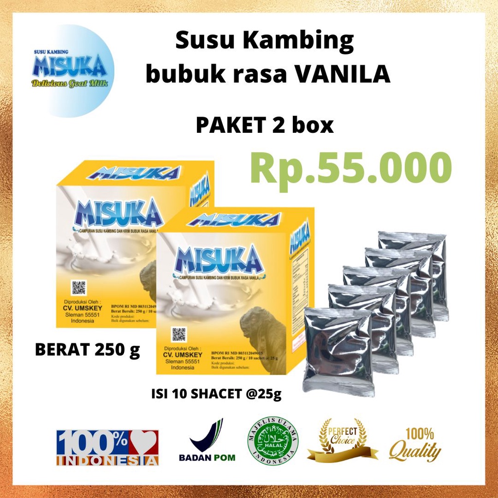 

Susu kambing bubuk misuka rasa vanila paket 2bok