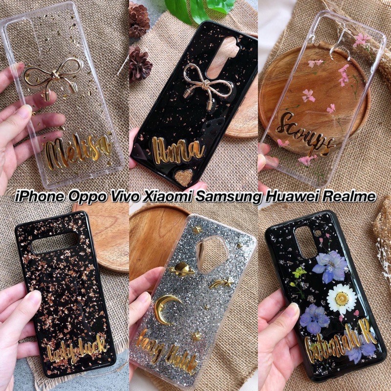 Custom Glitter Case Premium Gold Plated  iPhone Oppo Vivo Samsung Realme A10s A20s A30s A70 A51 A71