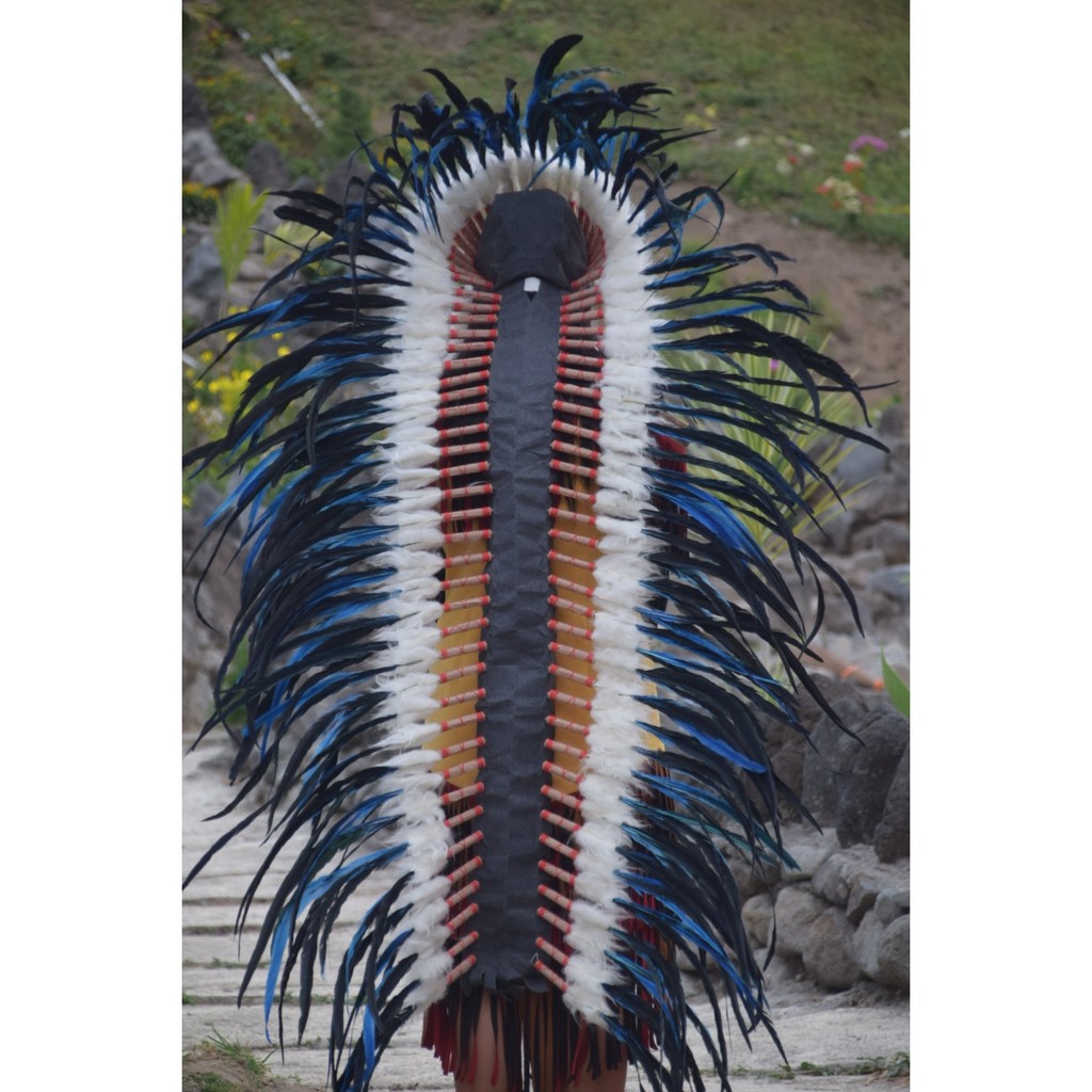 TOPI INDIAN - INDIAN HEADDRESS LONG AYAM BILABONG BIRU FUR PUTIH