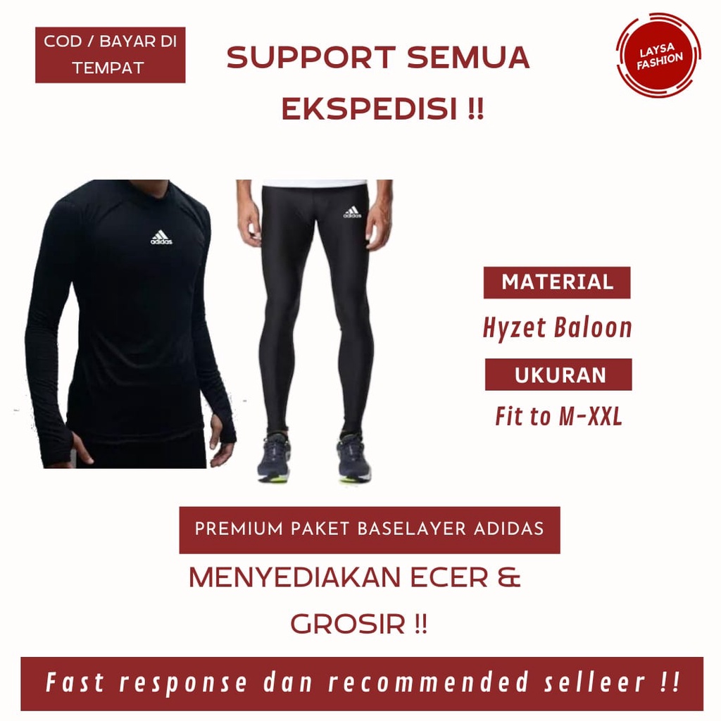 (COD) 2 IN 1Paket Baselayer Legging Ori Manset Ori Black Murah Paket Leging Manset Paket Baselayer 2in1 Manset Tangan Panjang Legging Leging Lejing Panjang Polos Hitam Logo Adidas Termurah Paket Pakaian Olahraga Manset Legging Polos Hitam Running Gym