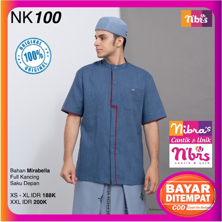 Koko Nibras Dewasa Lengan Pendek Terbaru 2022 NK 100 Navy Brown Baju Kemeja Nibras Pria Cowok Laki L