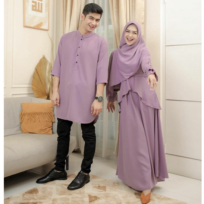 COD | Ria Ricis Ryan Couple Baju Pasangan Gamis Sirwal Muslim Syari Polos Basic l OOTD Lebaran