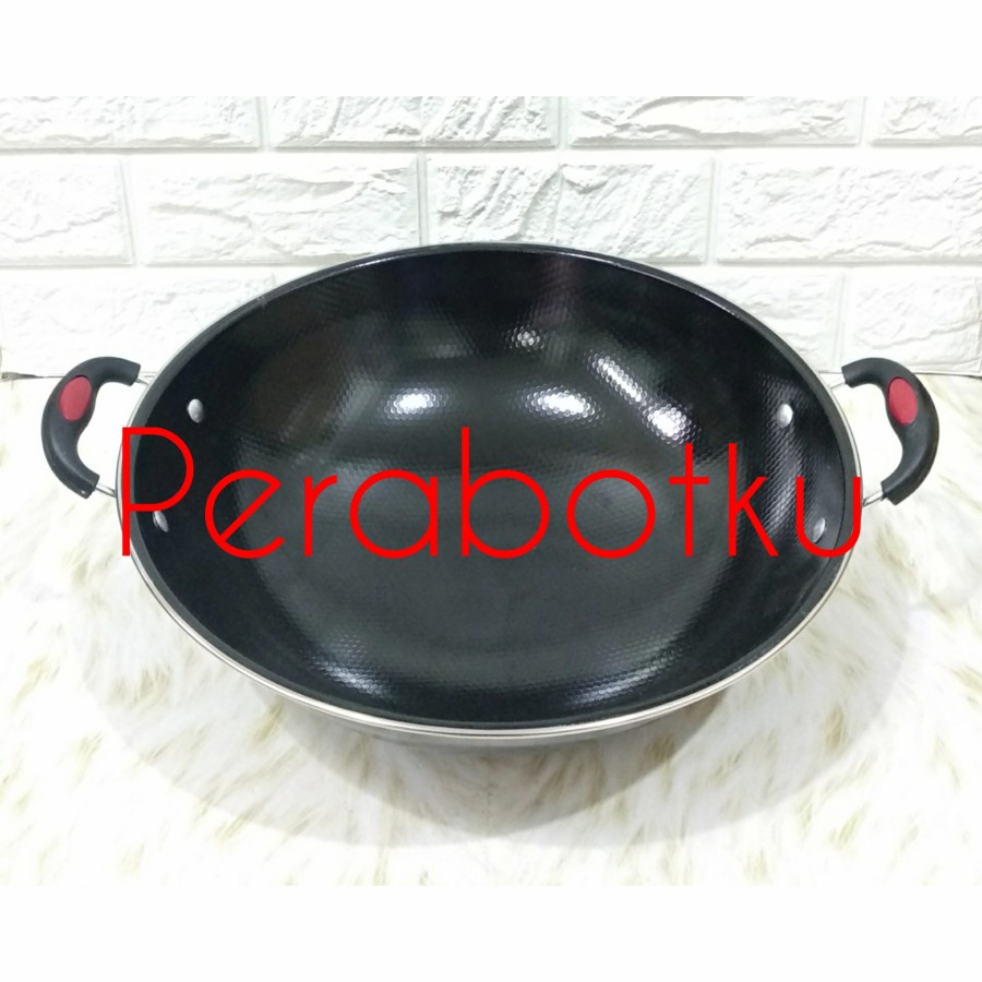 Kuali Gagang 2 34 cm Hitam TD / Wajan / Katel / Wok / Penggorengan Enamel