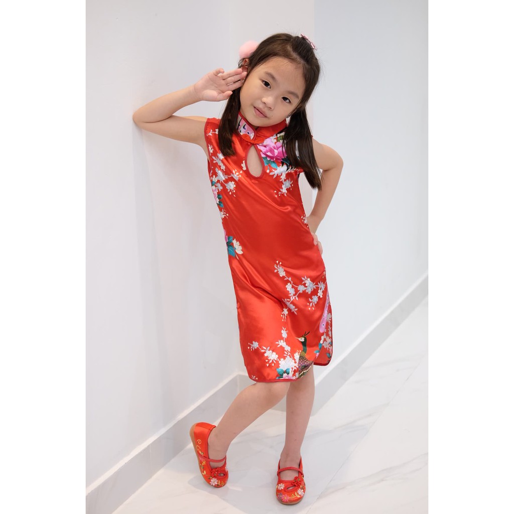 Cheongsam China Anak Perempuan Flower Peacock