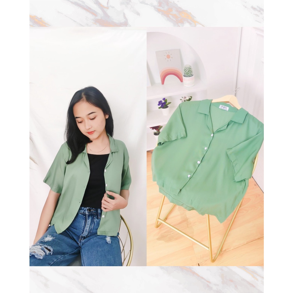 BEFAST - ZFS OOTD Kemeja Wanita KATTY / CONFIDENT RAYON DIAMOND SHIRT / Kemeja Crop Wanita / Kem Lengan pendek / Kemeja Banyak Warna / Fashion Ala Korean Style / OOTD Kekinian Remaja