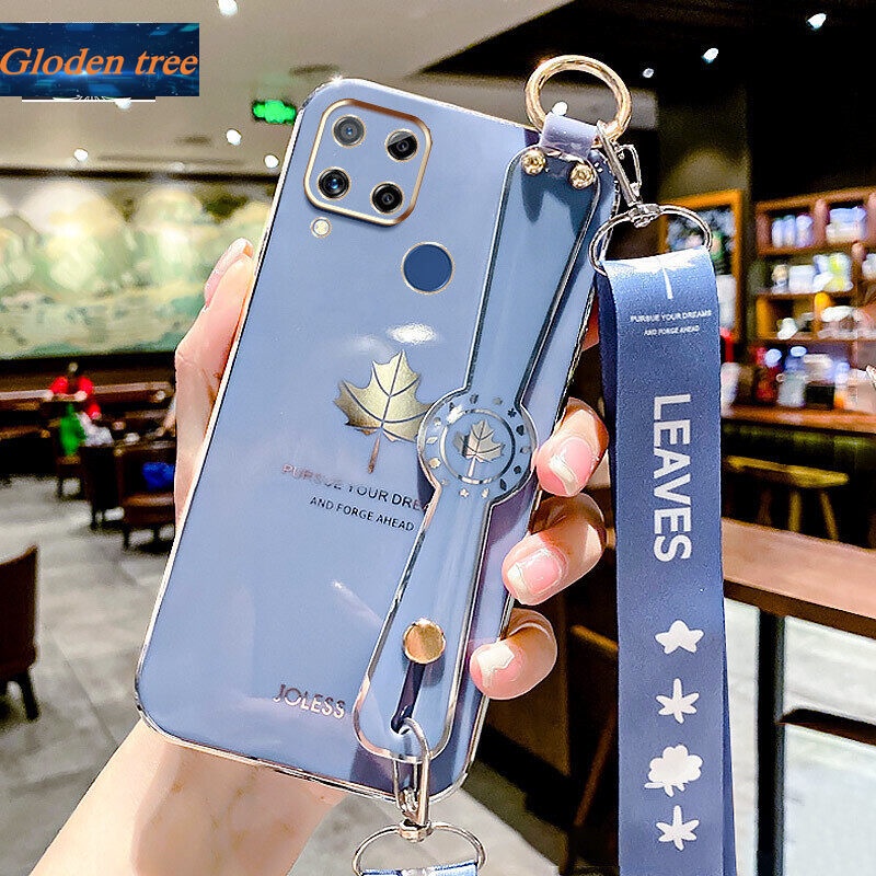 Case Motif Daun Maple Dengan lanyard Untuk OPPO Realme C15 C12 C25 C25S Narzo 20 30A