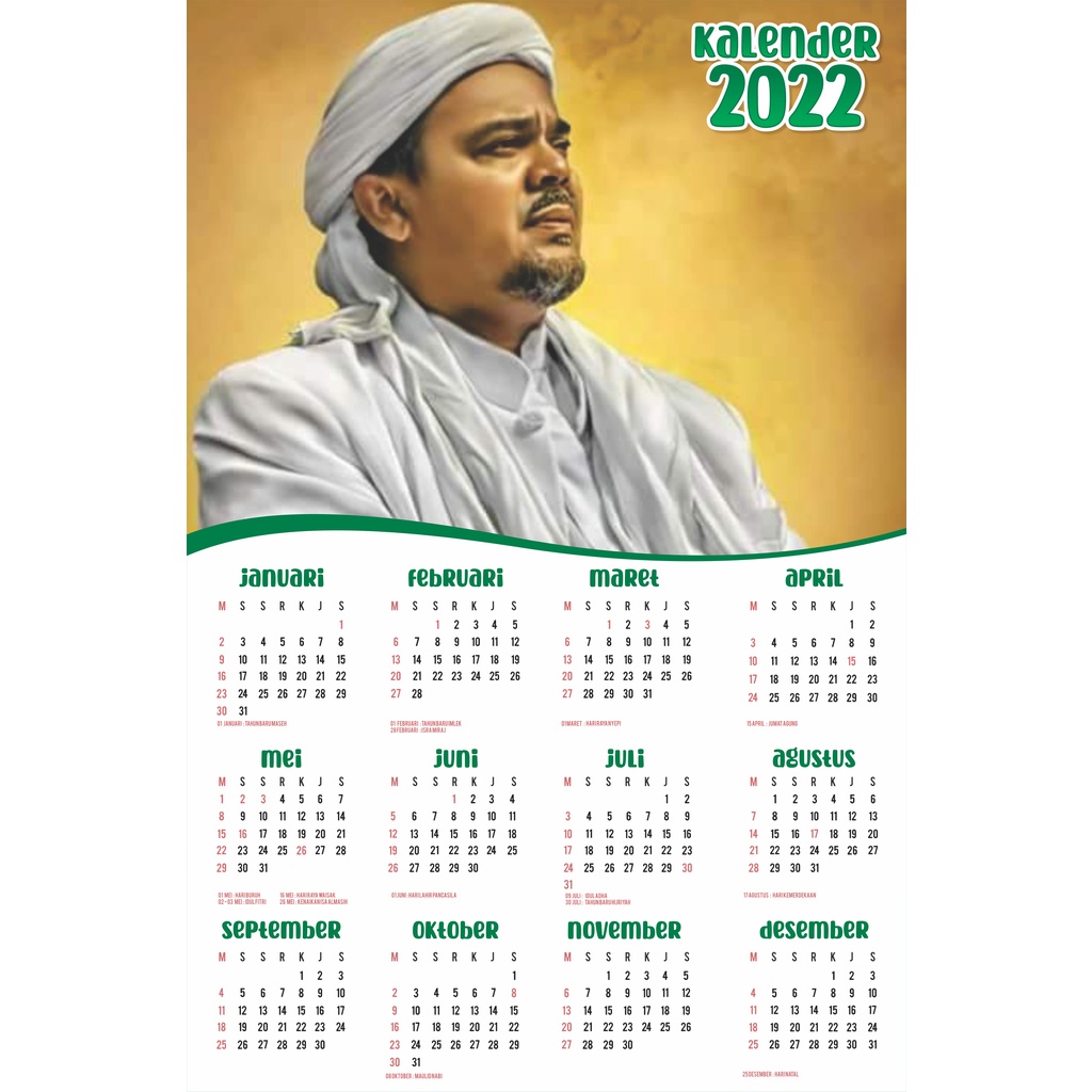 Kalender 2022 CUSTOM Habib - Kalender Habaib - Kalender Ulama - Kalender Dinding Custom Kartun - Kalender Dinding 2022 - Kalender 1 Lembar 12 Bulan - Kalender A3+