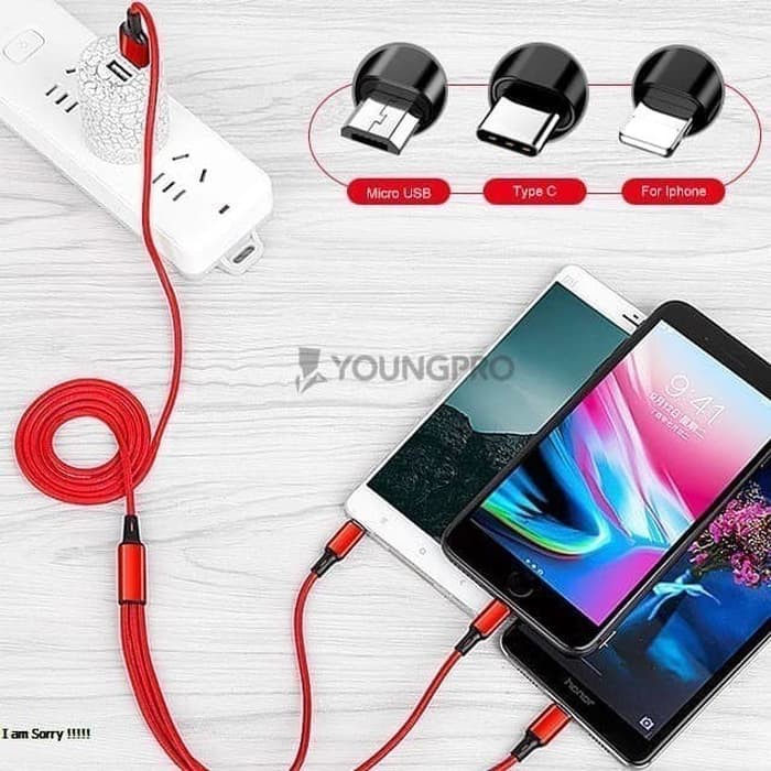 YoungPro CTO-120 Kabel Data 3in1 Micro Usb - Type-c - Lightning Usb