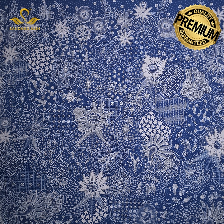 Kain Batik Tulis Warna Alam 100% Handmade Halus Motif Klasik Sekar Jagad Warna Biru Putih (Hanya Kai