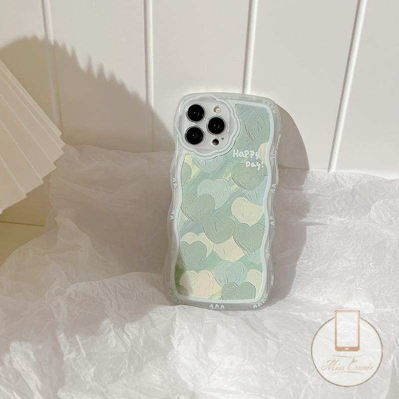 Soft Case Pelindung Lensa Kamera Motif Lukisan Minyak Hati Hijau Untuk iPhone 7 8 6 6S Plus 11 12 13 Pro MAX XR SE 2020 X XS MAX