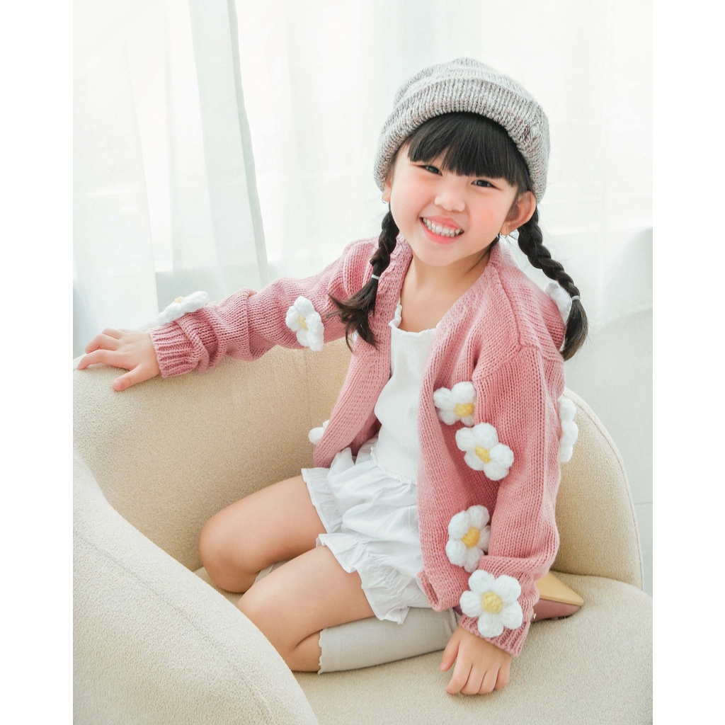 JEJU FLOWER CARDIGAN | Jacket Anak Perempuan | Cardigan Knit | Outer Rajut | Cardigan Anak