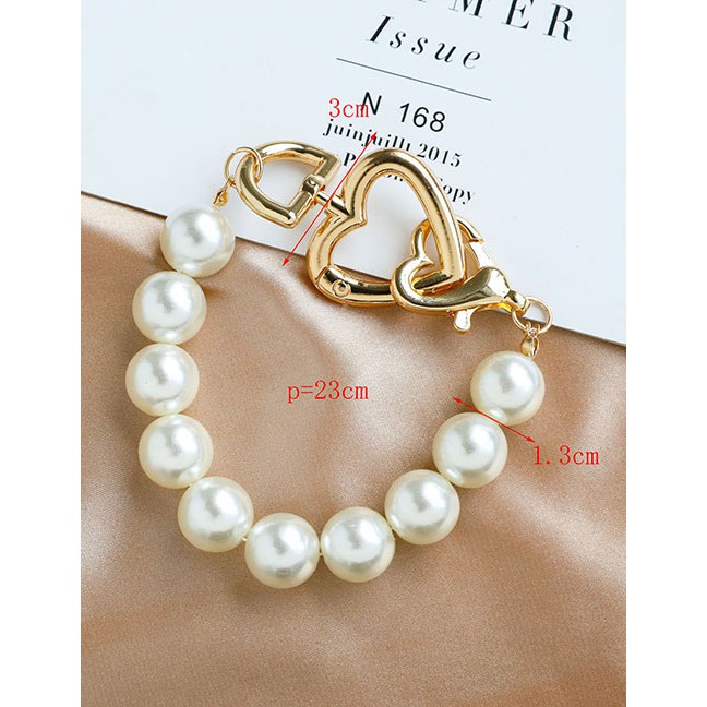 LRC Gelang TanganFashion Beige Alloy Pearl Love Bracelet K30823