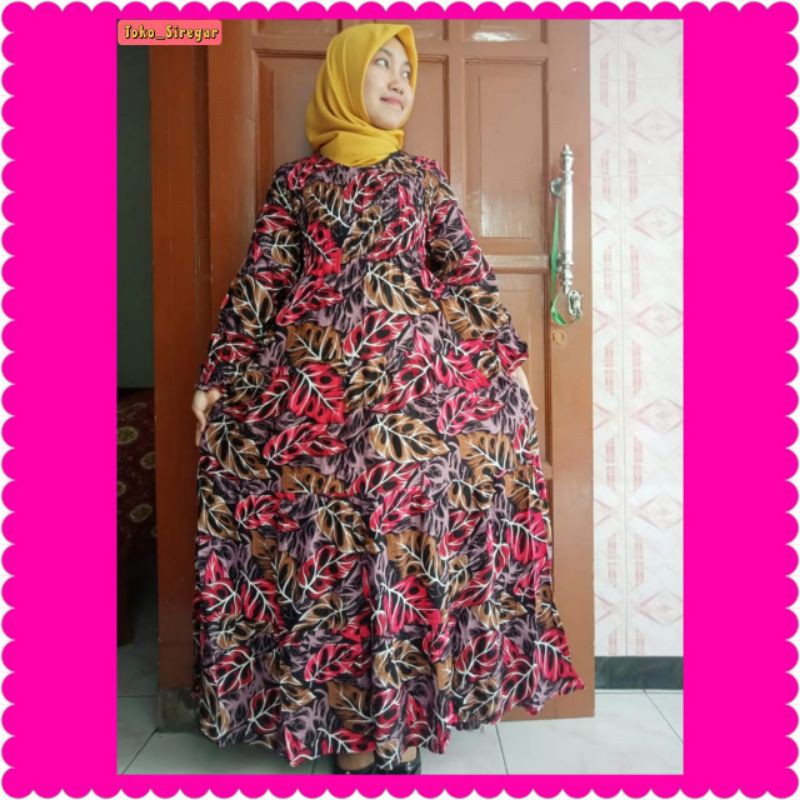 Dress Premium Bali Bahan Rayon LD 110 Daster Kerut Dada Lengan Panjang Motif Janbol Janda Bolong