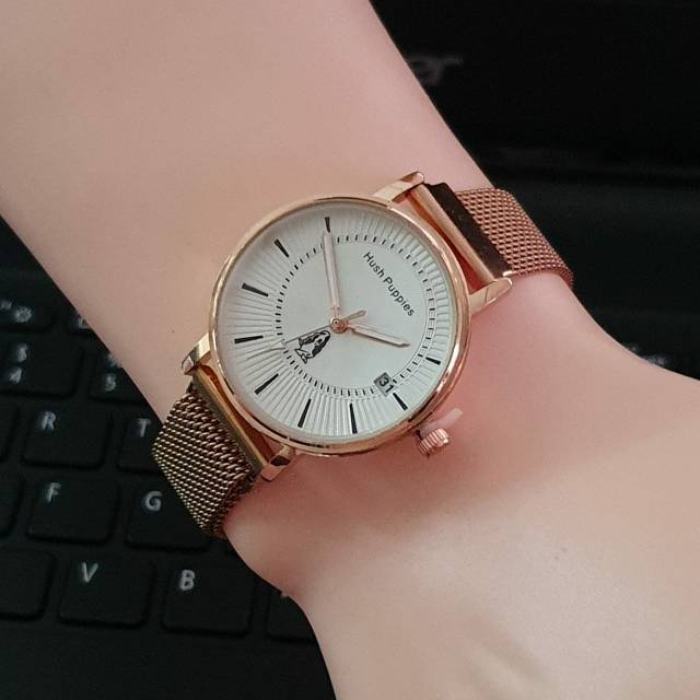 JAM TANGAN WANITA HUSH PUPPIES RANTAI MAGNET TANGGAL AKTIF DIAMETER 3,3 CM