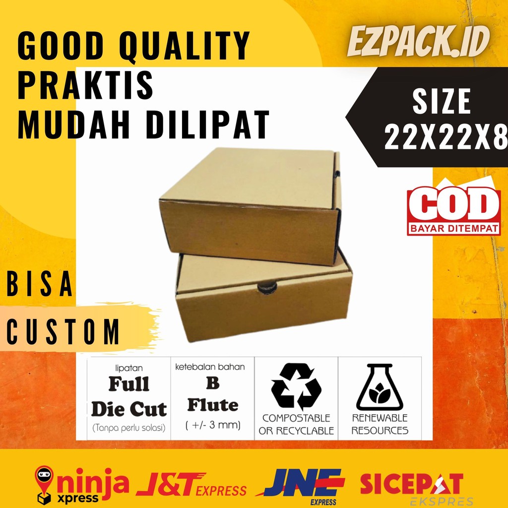 

Kardus packaging box die cut 22x22x8 kotak packing box hampers, hijab, baju, makanan (bisa custom)